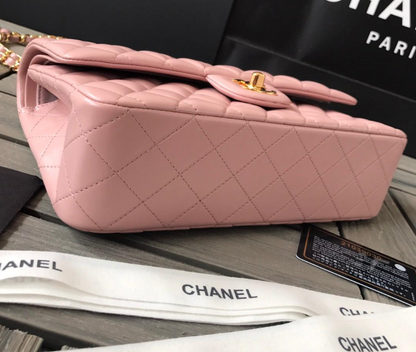 👜 Sac Channel Veau grainé brillant & métal doré  Rose clair