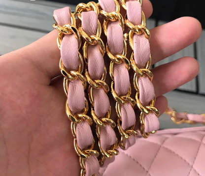 👜 Sac Channel Veau grainé brillant & métal doré  Rose clair